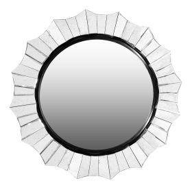 Round Accent Wall Mirror with Scalloped Design and Beveled Edges, Silver