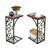 C-shaped Wood and Metal Leaf Pattern End Table, Set of 2, Brown/Black