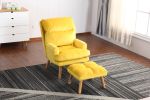 Soft Comfortable 1pc Accent Click Clack Chair with Ottoman Yellow Fabric Upholstered Oak Finish Legs Living Room Furniture