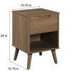 Modern 1 Drawer Bedroom Nightstand, Brown Walnut