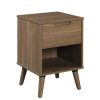 Modern 1 Drawer Bedroom Nightstand, Brown Walnut