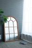 34x54.3" Large Arched Accent Mirror with Brown Frame with Decorative Window Look Classic Architecture Style Solid Fir Wood Interior Decor