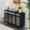 Accent Buffet Sideboard with 4 Mirror Doors, Storage Cabinet Console Table with Adjustable Shelves, Kitchen Cupboard Server Bar Cabinet for Living Roo