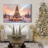 Framed Canvas Wall Art Decor Painting For Chrismas, Lighted Pine Tree at Night Chrismas Gift Painting For Chrismas Gift, Decoration For Chrismas Eve O