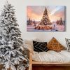 Framed Canvas Wall Art Decor Painting For Chrismas, Lighted Pine Tree at Night Chrismas Gift Painting For Chrismas Gift, Decoration For Chrismas Eve O