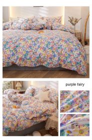 Korean Style Pure Cotton Bedding Set Of Four Pieces (Option: Purple Immortal-1.5m Fitted Sheet Style)