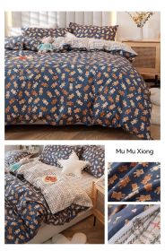 Korean Style Pure Cotton Bedding Set Of Four Pieces (Option: Wooden bear-1.5m Fitted Sheet Style)