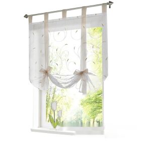 Embroidered Pastoral Adjustable Curtain Rod Ribbon Roman Window Screen (Option: Sand-60 √ó 140cm)