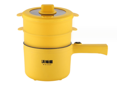 Home Integrated Noodle Cooking Intelligent Small White Pot Electric (Option: Yellow-Single pot double steaming gri-CN)