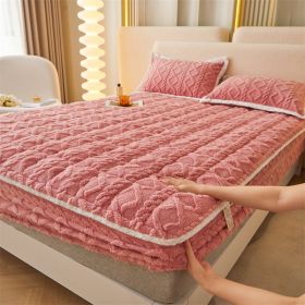 Winter Thicken Thermal Corn Velvet Milk Fiber Quilted Fitted Sheet Fully Surrounded Mattress Non-slip Mattress (Option: Bean Paste Red-90cmx 200cm)