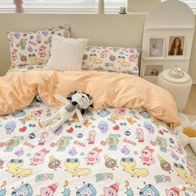 Four Piece Set Of Pure Cotton Bedding (Option: Kawaii-1.8m bed sheet style)