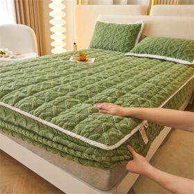 Winter Thicken Thermal Corn Velvet Milk Fiber Quilted Fitted Sheet Fully Surrounded Mattress Non-slip Mattress (Option: Matcha Green-90cmx 200cm)