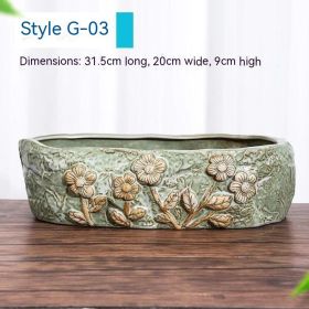 Succulent Flower Pot Shallow Mouth Oval Rectangular Large Diameter Platter Porcelain Simple Retro Stoneware (Option: Five Flowers Vintage Green-As Shown In The Figure)