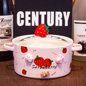 Ceramic Instant Noodle Bowl Good-looking Strawberry With Lid And Ears Easy To Clean (Option: 11 Style)