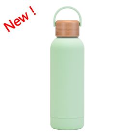 500ml Small Mouth Vacuum Cup Portable Handle Bamboo Wood Cover Water Cup Water Bottle (Option: Light Green New Color-500ml)