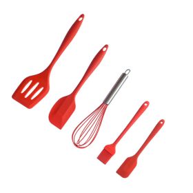 Silicone Baking Scraper Oil Brush Shovel Eggbeater Set (Color: Red)