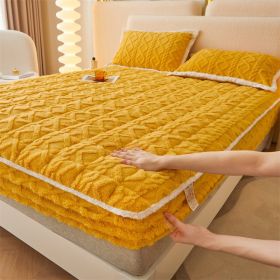 Winter Thicken Thermal Corn Velvet Milk Fiber Quilted Fitted Sheet Fully Surrounded Mattress Non-slip Mattress (Option: Mango Yellow-90cmx 200cm)