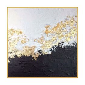 Top Selling Handmade Abstract Oil Painting Wall Art Modern Minimalist White and Black Gold Foil Canvas Home Decor For Living Room Bedroom No Frame (size: 150x150cm)