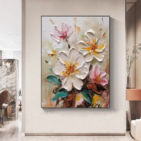 Hand Painted Oil Painting Abstract Blooming Flower Oil Painting Large Wall Art Original Knife Floral Painting Textured Wall Art Boho Art Modern Living (Style: 1, size: 50x70cm)