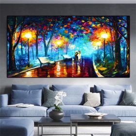 Hand Painted Night Thick Modern Canvas Oil Paintings Wall Art Abstract Landscape Pictures For Living Room Home Decoration (size: 50x70cm)