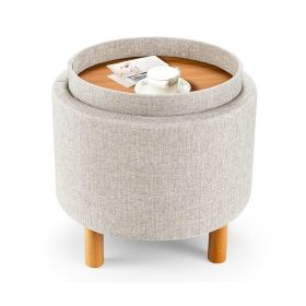 Bedroom Accent Storage Footstool w/ Tray (Color: Beige, Type: Furniture)