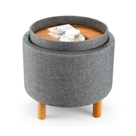 Bedroom Accent Storage Footstool w/ Tray (Color: Gray, Type: Furniture)