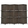 6 Panel Folding Weave Fiber Room Divider with 2 Display Shelves