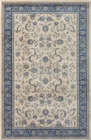 Stylish Classic Pattern Design Traditional Floral Filigree Bordered Area Rug (Color: Beige|Ivory|Blue, size: 5' X 7'9")