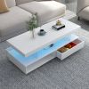 LED Coffee Table with Storage, Modern Center Table with 2 Drawers and Display Shelves, Accent Furniture with LED Lights for Living Room