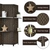 6 Panel Folding Weave Fiber Room Divider with 2 Display Shelves