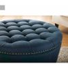 Round Tufted Storage Ottoman with Nailheads