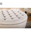 Round Tufted Storage Ottoman with Nailheads